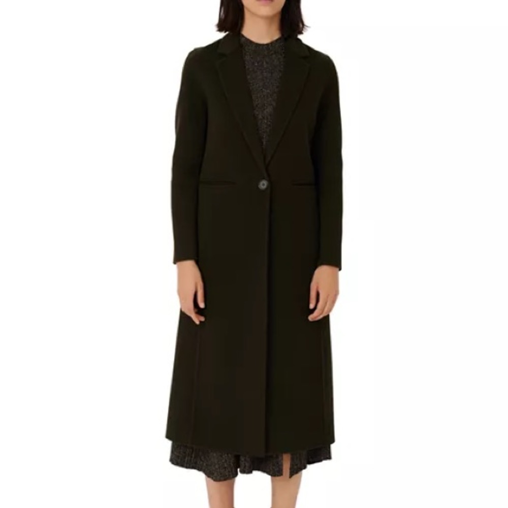 MAJE Galaxie Long Wool Blend Coat Size 40 Dark Olive Green - Picture 2 of 11